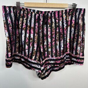 Victoria Secret Satin High Rise Drawstring Silky Pajama Shorts Stripe Floral XL